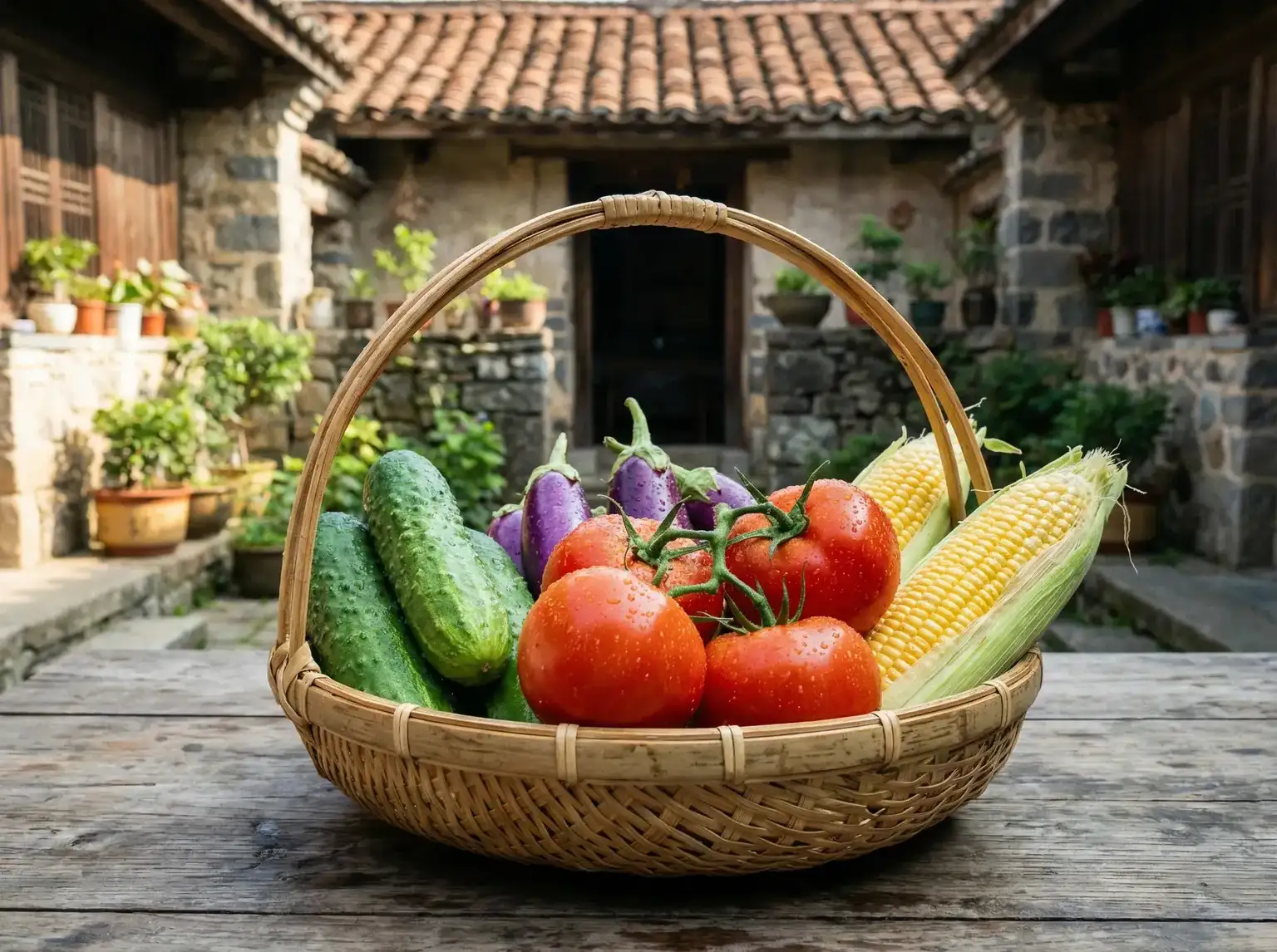 竹篮里的新鲜蔬菜番茄黄瓜玉米 - 91色情 有机蔬菜